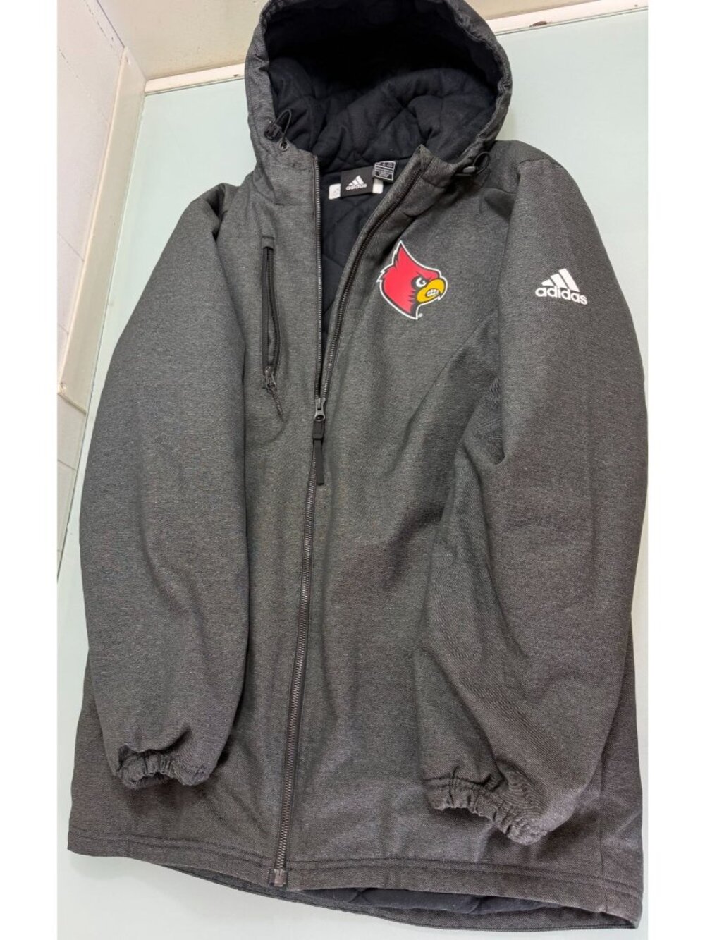 Adidas Louisville Cardinals Winter Jacket Mens XS Climaproof Gray Hooded Coat